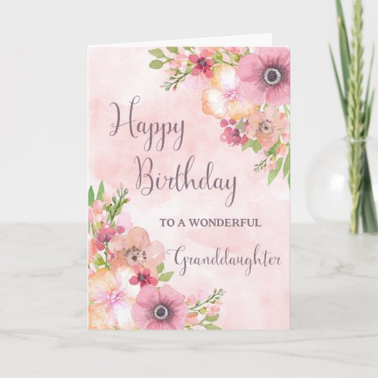 Roze Lente Bloemen Kleindochter Verjaardag Kaart (Voorkant)
