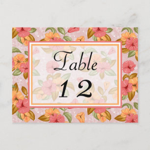 Roze lente bloemenbruiloft tafel nummer briefkaart