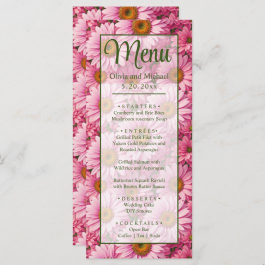 Roze lente bloemenroze madeliefjes retro roze bloe menu (Voorkant / Achterkant)