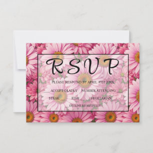 Roze lente bloemenroze madeliefjes retro roze bloe RSVP kaartje