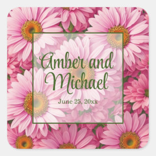 Roze lente bloemenroze madeliefjes retro roze bloe vierkante sticker