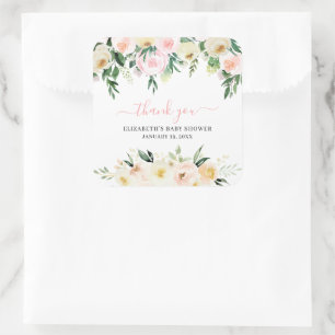 Roze lente bloemstuk Favor voor baby shower Vierkante Sticker