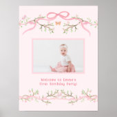 Roze Lente Bloesem 1e Verjaardag Foto Welkom Poster (Voorkant)