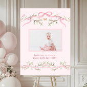 Roze Lente Bloesem 1e Verjaardag Foto Welkom Poster