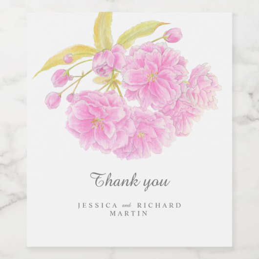 Roze lente bloesem kunst bruiloft dank u gunsten wijn etiket (Enkel label)