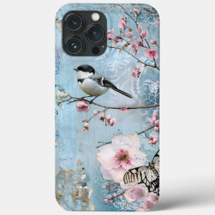 Roze Lente Bloesems Decoupage Shabby Chique Vogel iPhone 13 Pro Max Hoesje