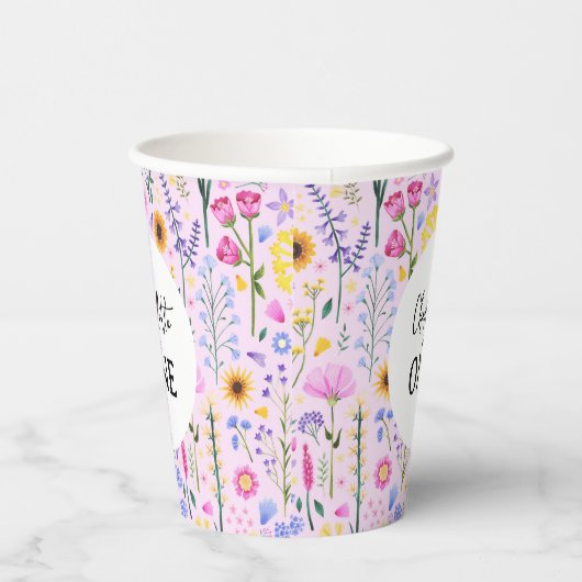 Roze Lente Wildbloemen Baby meisje eerste verjaard Papieren Bekers (Rechts)