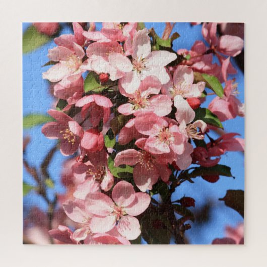Roze lentesbloesems met blauwe hemel legpuzzel (Verticaal)