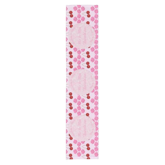 Roze lentetsenbloesem en kersen korte tafelloper (Voorkant)