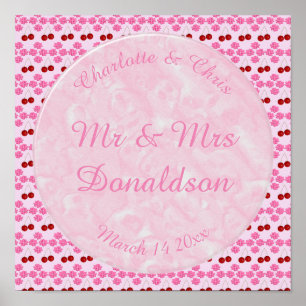 Roze lentetsenbloesem en kersen poster