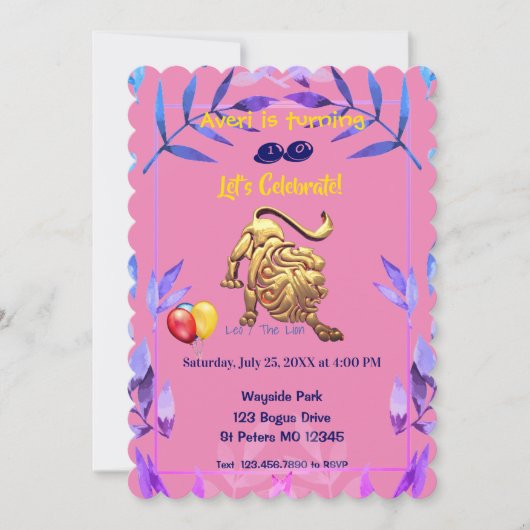 Roze Leo (23 juli - 22 aug) - verjaardagsdagsuitno Kaart (Voorkant)