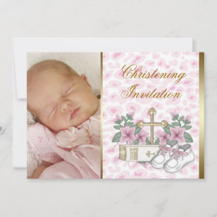 Roze leopard Baby Girl Foto Christening Kaart