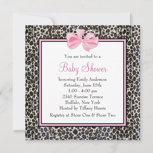 Roze Leopard Baby Shower Uitnodigingen (Achterkant)