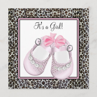 Roze Leopard Baby Shower Uitnodigingen
