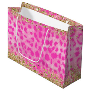 Roze Leopard Cheetah Animal Glitter Trendy Large Cadeautasje