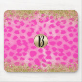 Roze leopard Cheetah Animal Gold Glitter Monogram Muismat (Voorkant)