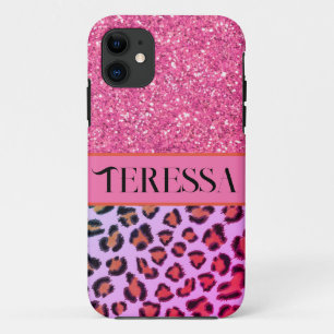 Roze leopard cheetah patroon roze glans iPhone 11 hoesje
