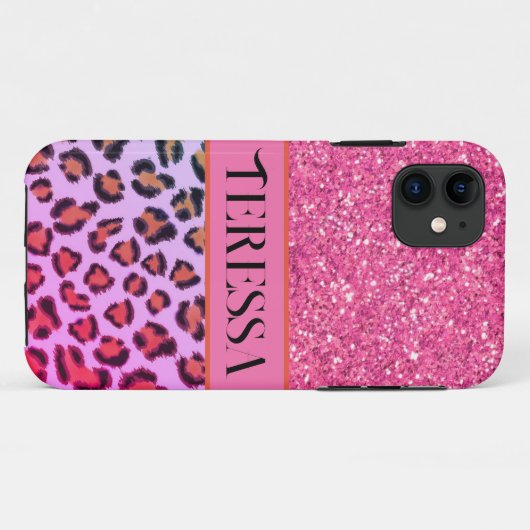 Roze leopard cheetah patroon roze glans Case-Mate iPhone case (Achterkant (horizontaal))