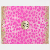 Roze leopard Cheetah print Gold Glitter Monogram Fleece Deken (Voorkant (Horizontaal))