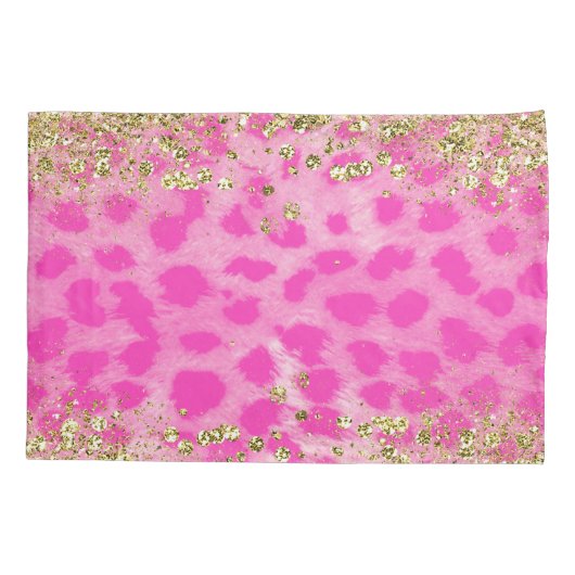 Roze leopard Cheetah print Gold Glitter Monogram Kussensloop (Achterkant)