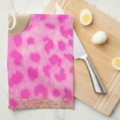 Roze leopard Cheetah print Gold Glitter Monogram Theedoek (Quarter Fold)