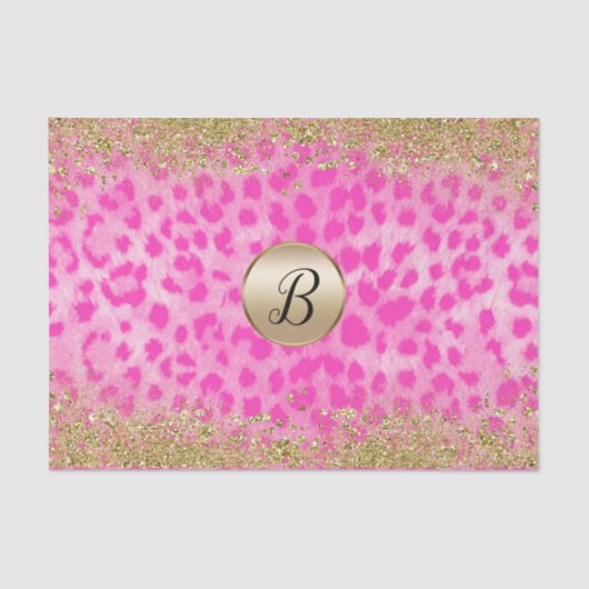 Roze leopard Cheetah print Gold Glitter Monogram Tissuepapier (Voorkant)