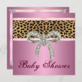 Roze Leopard Diamond Bow Baby shower Kaart (Voorkant / Achterkant)
