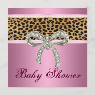 Roze Leopard Diamond Bow Baby shower Kaart