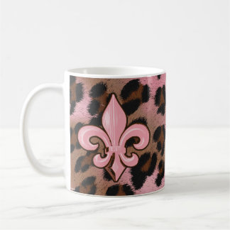 Roze Leopard Fleur de Lis Koffiemok