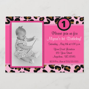 Roze Leopard Foto Birthday Uitnodiging