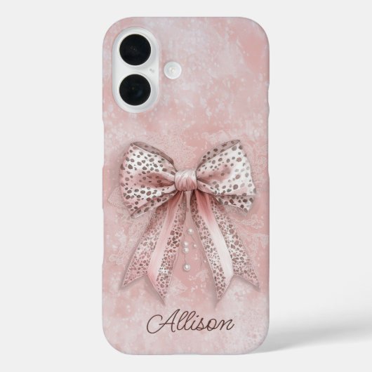 Roze Leopard Girly Glitter Elegante Bow Custom Naa Case-Mate iPhone Case (Achterkant)