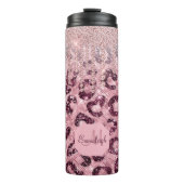 Roze leopard Glitter Diamond Drip Monogram Thermal Thermosbeker (Voorkant)