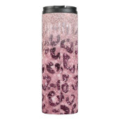 Roze leopard Glitter Diamond Drip Monogram Thermal Thermosbeker (Achterkant)