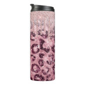Roze leopard Glitter Diamond Drip Monogram Thermal Thermosbeker (Geroteerd rechts)
