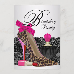 Roze leopard High Hiel Shoe Girly Birthday Party Kaart