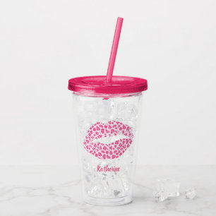 Roze leopard Kiss - Gepersonaliseerd Acryl Drinkbeker