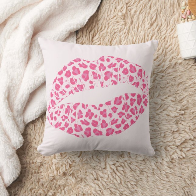 Roze Leopard Kiss Kussen (Deken)