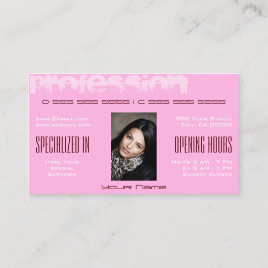 Roze leopard Patroon Aangepast Logo Foto Open uren Visitekaartje (Achterkant)