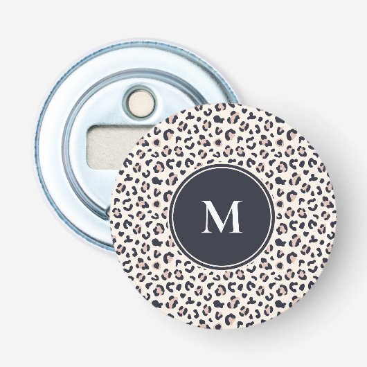 Roze Leopard patroon monogram Button Flesopener (Voorkant)