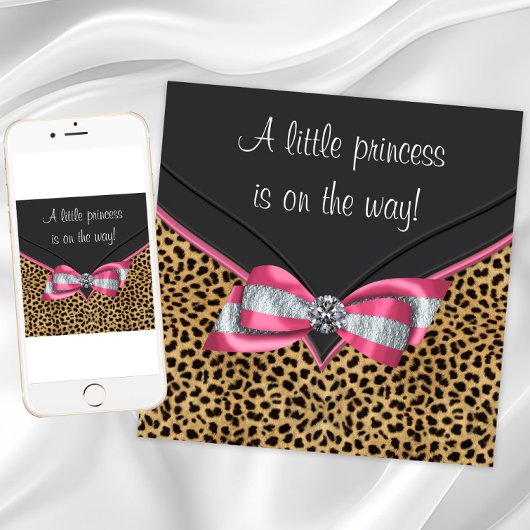 Roze Leopard Princess Baby shower Kaart