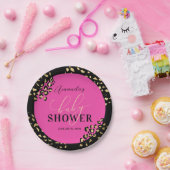 Roze Leopard Print Douche Papieren Bordje (Feest)