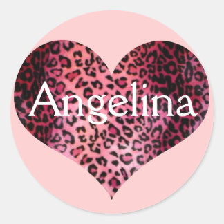 Roze Leopard Print Hartnaam Ronde Sticker