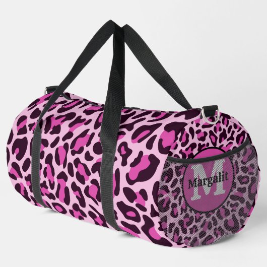 Roze Leopard Print Monogram Grote Duffelzak Plunjezak (Rechterhoek)
