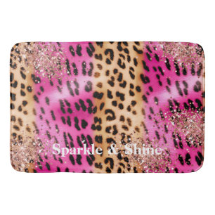 Roze Leopard Print Roos Gouden Glitzy Glitter Badmat