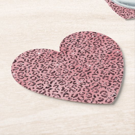Roze leopard Print Sparkle Glitter Kartonnen Onderzetters (Gekanteld)