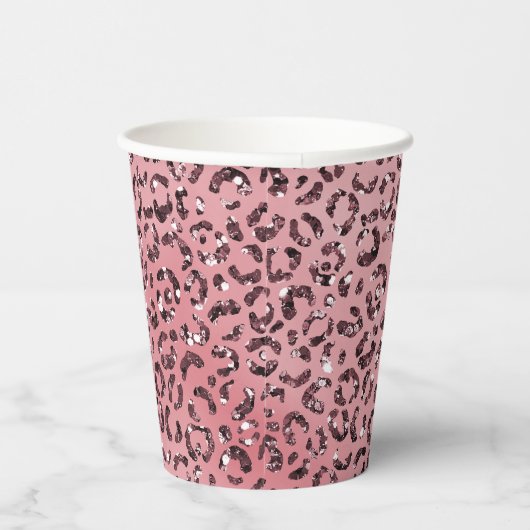 Roze leopard Print Sparkle Glitter Papieren Bekers (Rechts)
