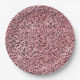 Roze leopard Print Sparkle Glitter Papieren Bordje