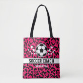 Roze Leopard Print Voetbal coach naam Draagtas (Voorkant)