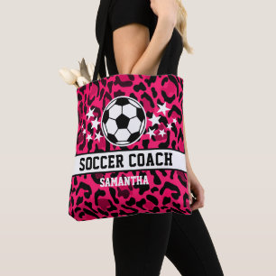 Roze Leopard Print Voetbal coach naam Draagtas