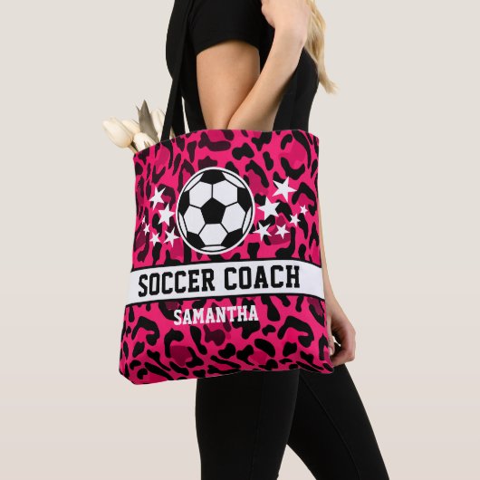 Roze Leopard Print Voetbal coach naam Draagtas (Dichtbij)